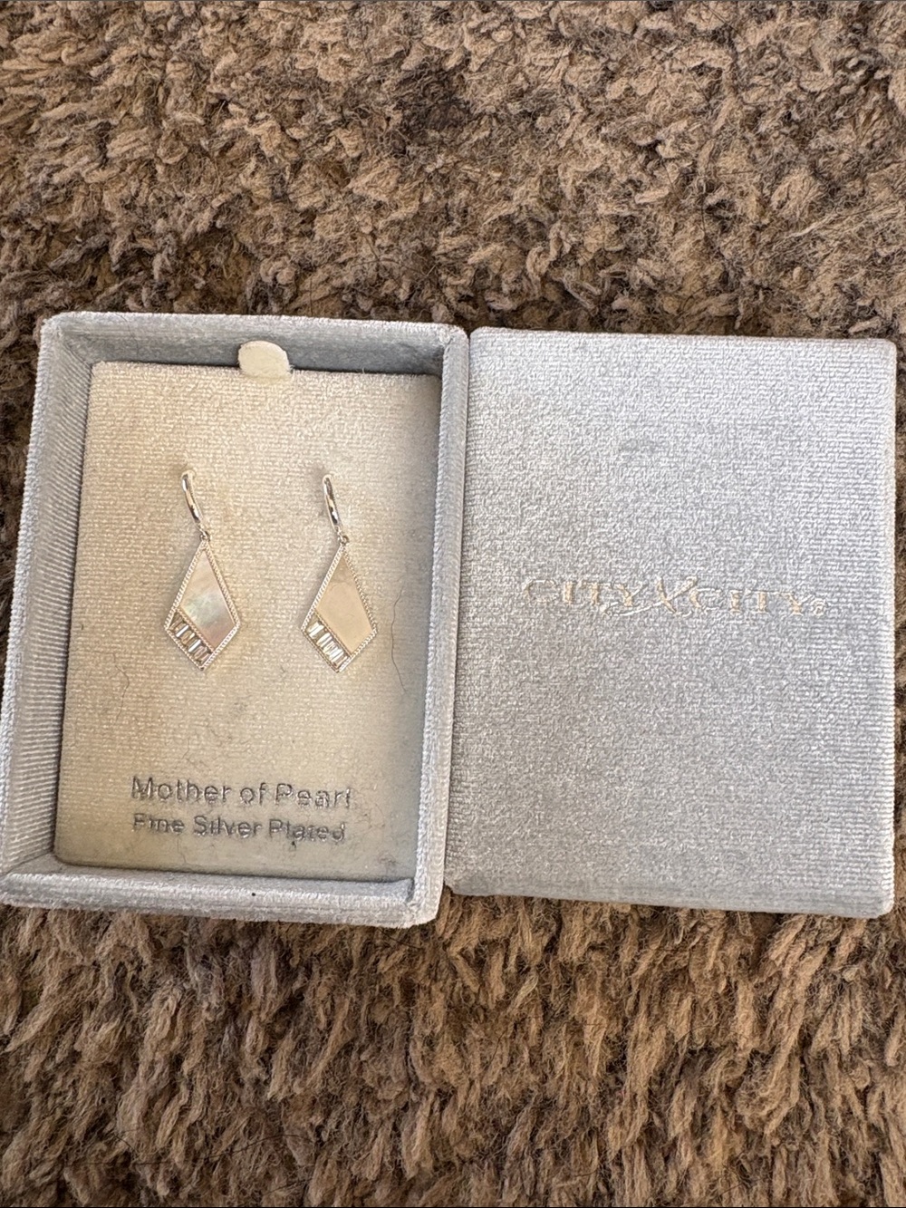 Mother of Pearl Diamond-Shaped Drop Earrings - Silver-Plated